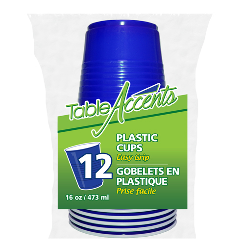 PLASTIC CUPS BLUE 16OZ /12 PK 