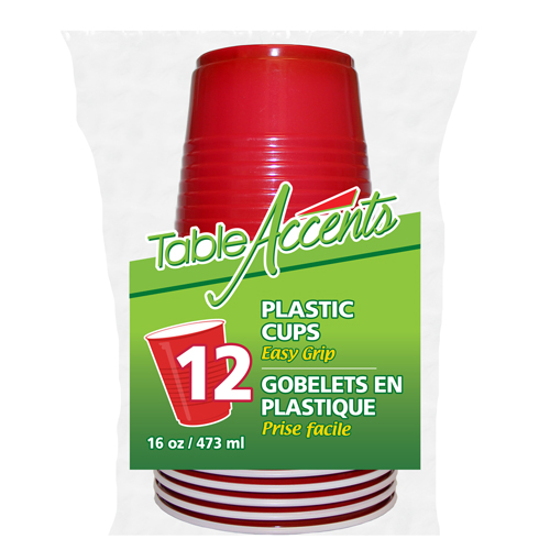 PLASTIC CUPS RED 16OZ /12PK 