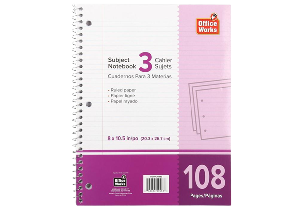 3 SUBJECT COIL BOOK 108 PAGES