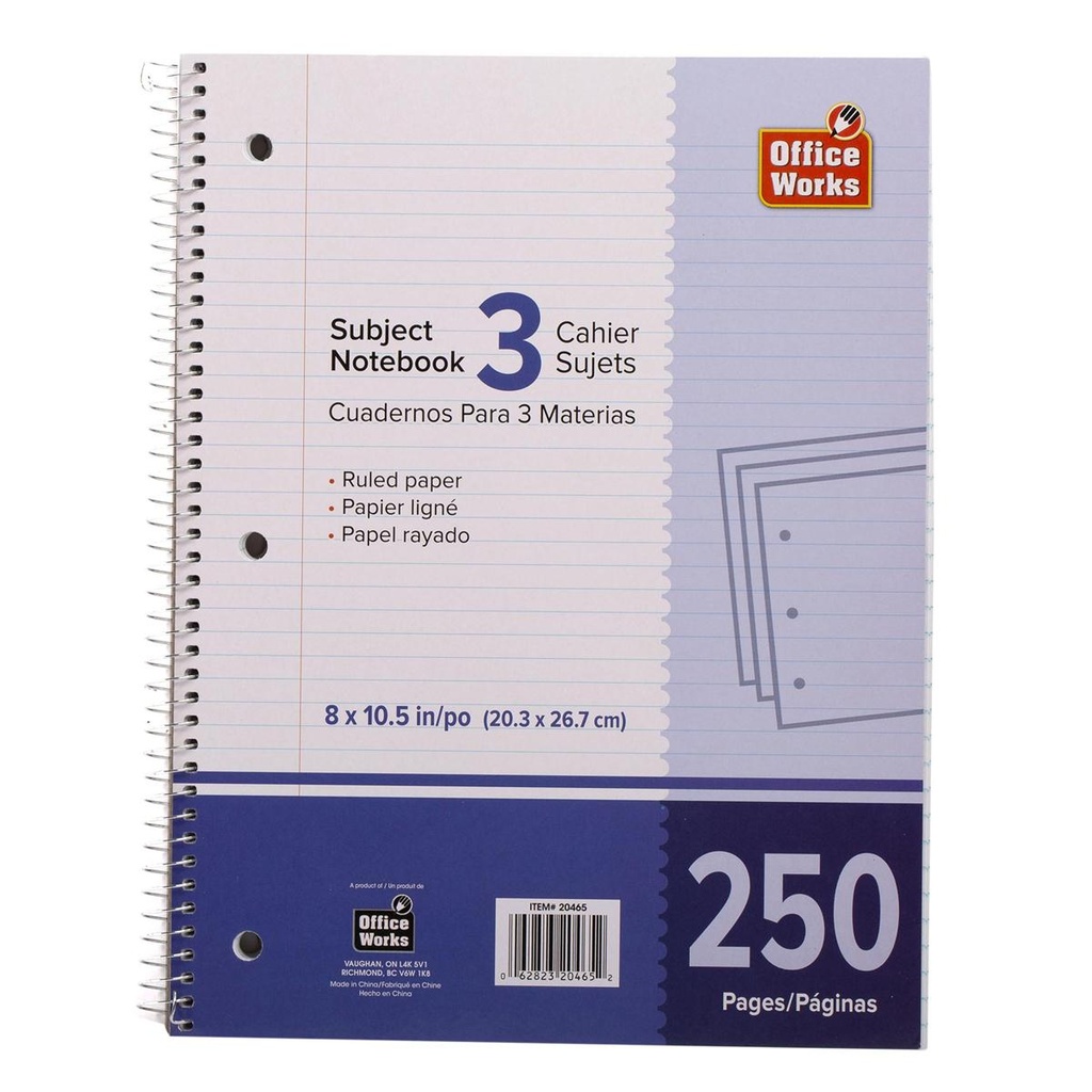 3 SUBJECT BOOK 250 PG 8x10.5