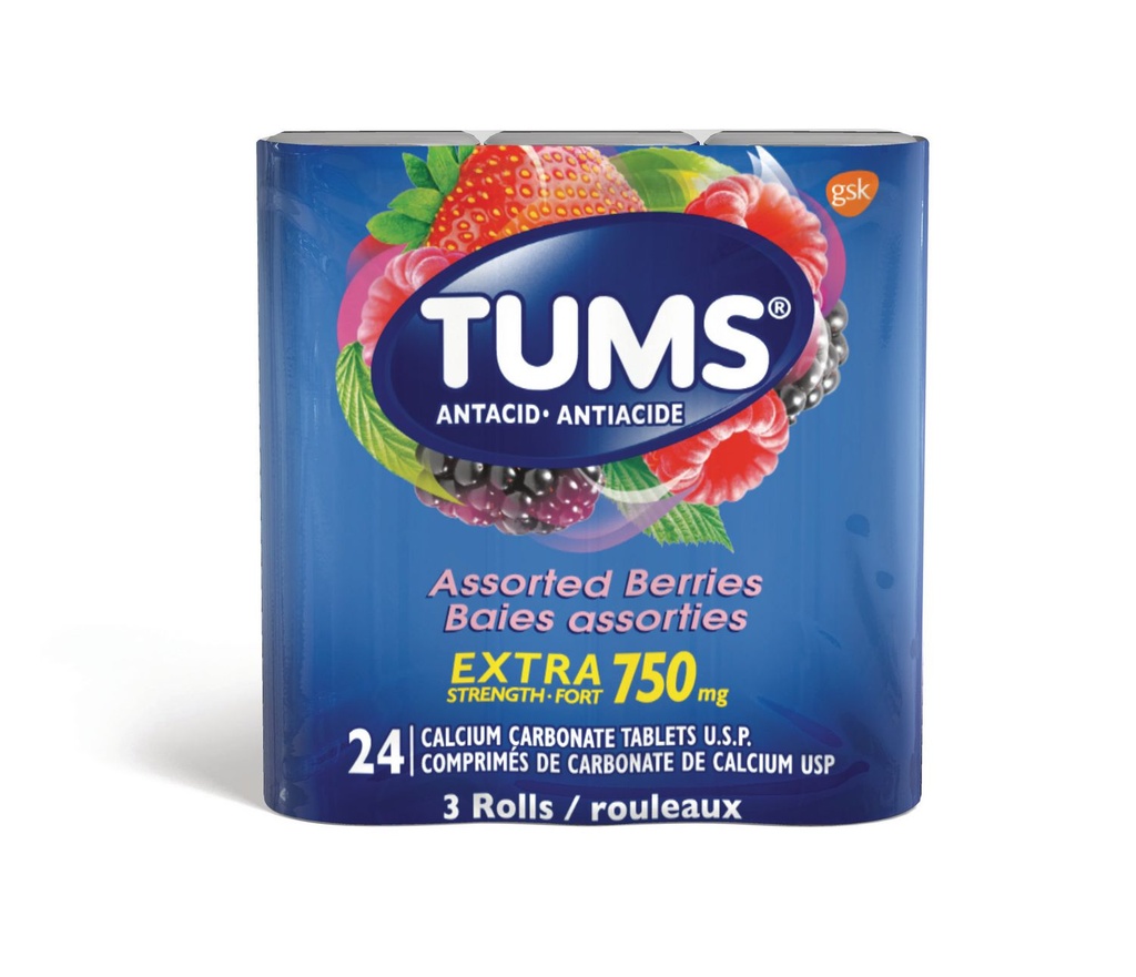 TUMS EX ST ASST BERRIES 750MG 18 ROLLS