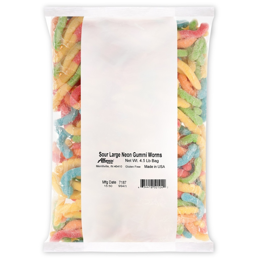 ALBANESE SOUR LARGE NEON GUMMI WORMS 2.27KG 