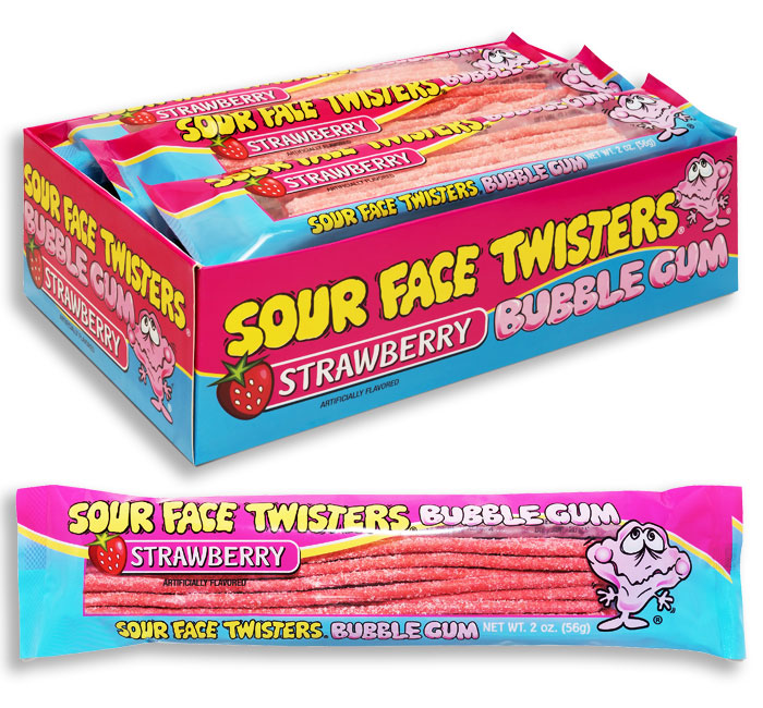 FACE TWISTERS SOUR BUBBLE GUM STRAW.12/CT