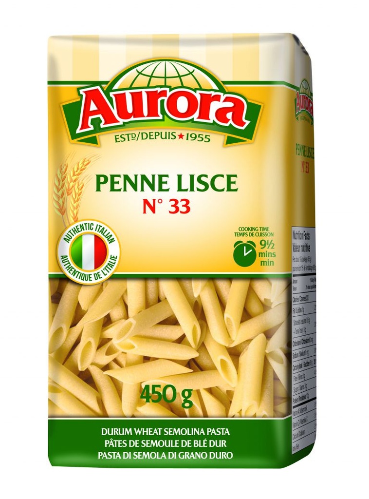 AURORA PASTA PENNE LISCE #33/ 450G   