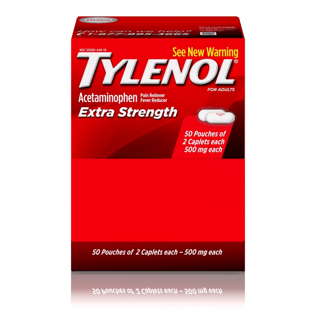 TYLENOL EX-STRENGTH 2 CAPLETS 500G/ 50 POUCHES