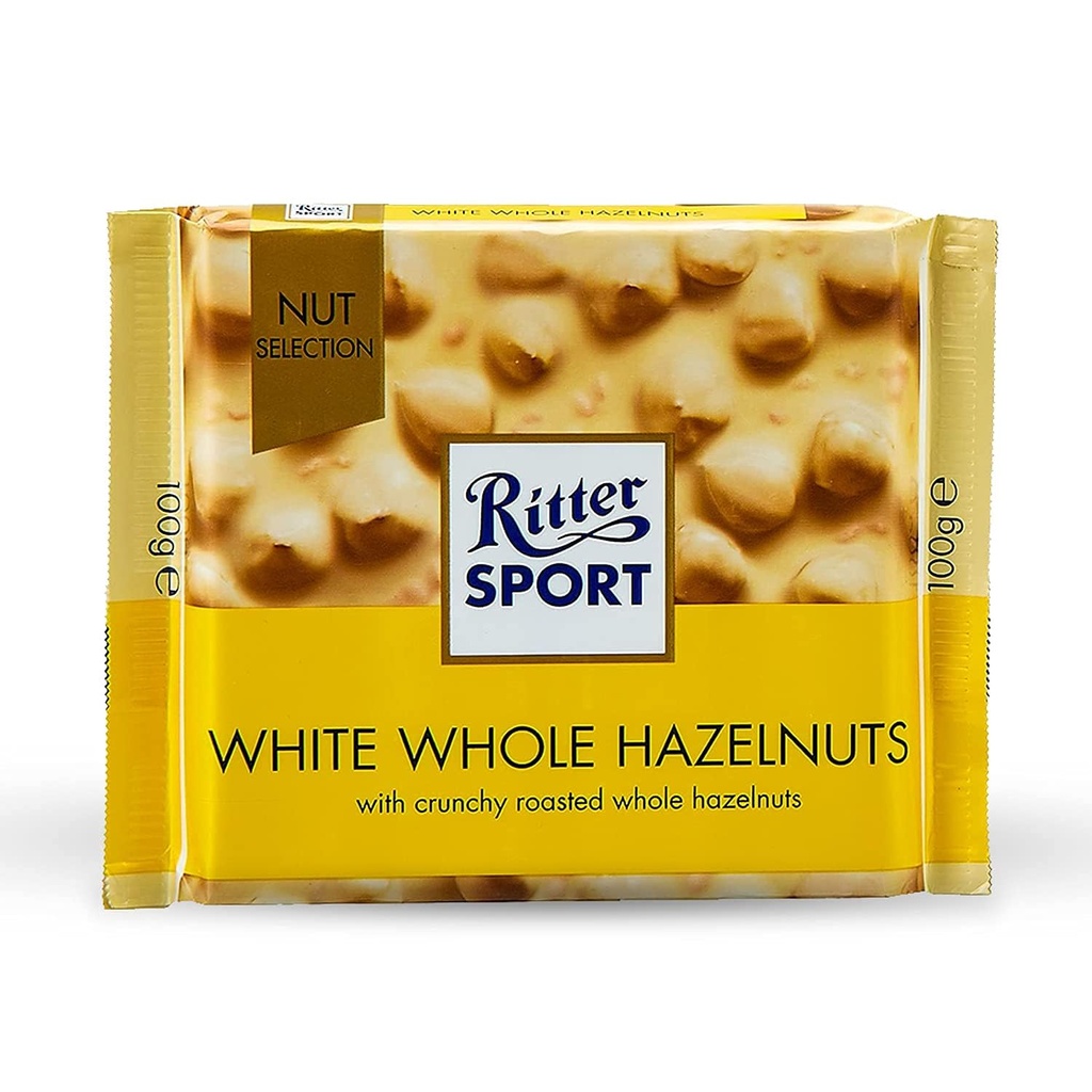 RITTER WHT. CHOCO. WHOLE HAZELN. 100G