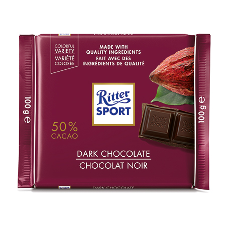 RITTER SPORT DARK CHOCO 50% COCOA 100G