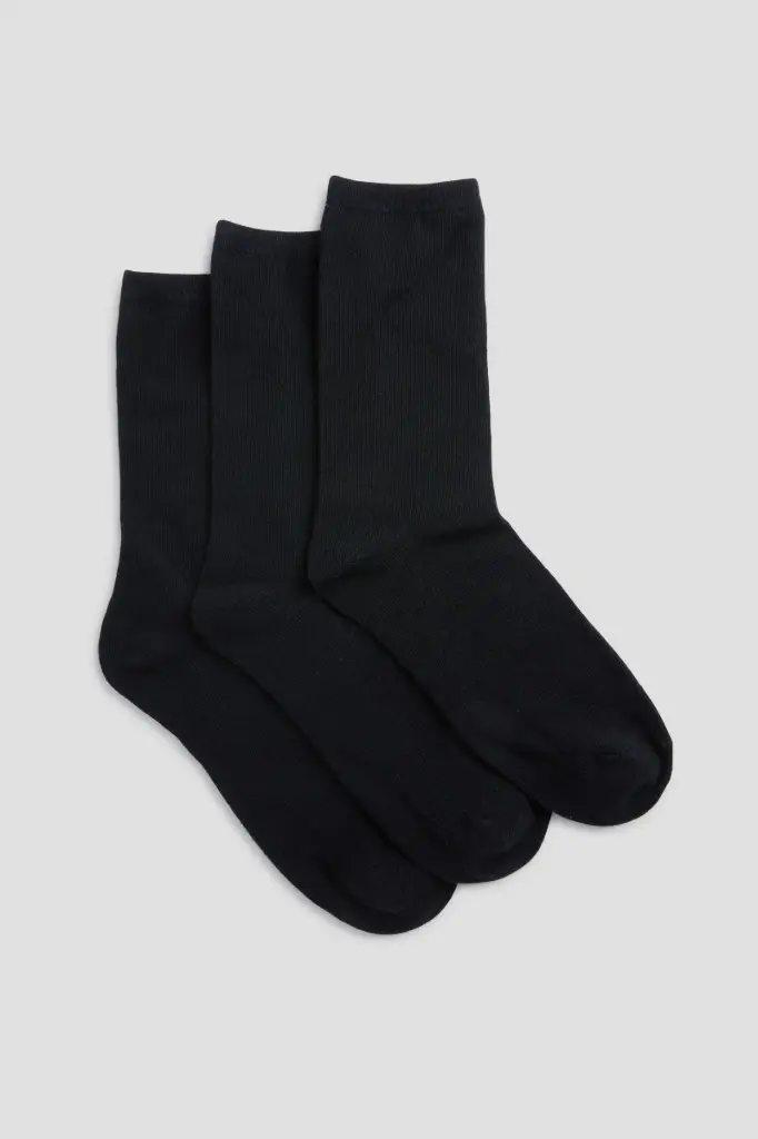 COTTON CREW SOCKS BLACK 3/PK