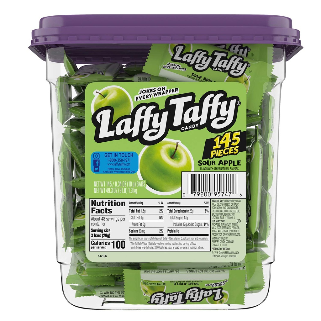 LAFFY TAFFY JAR SOUR APPLE 145CT