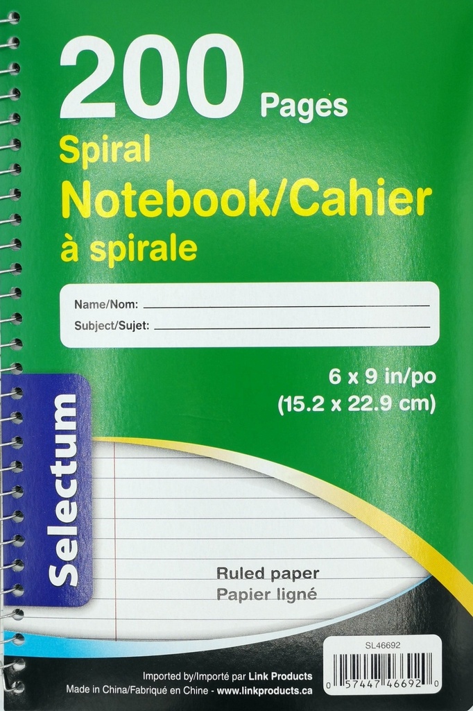 SPIRAL NOTEBOOK 200PAGES 6"X9"