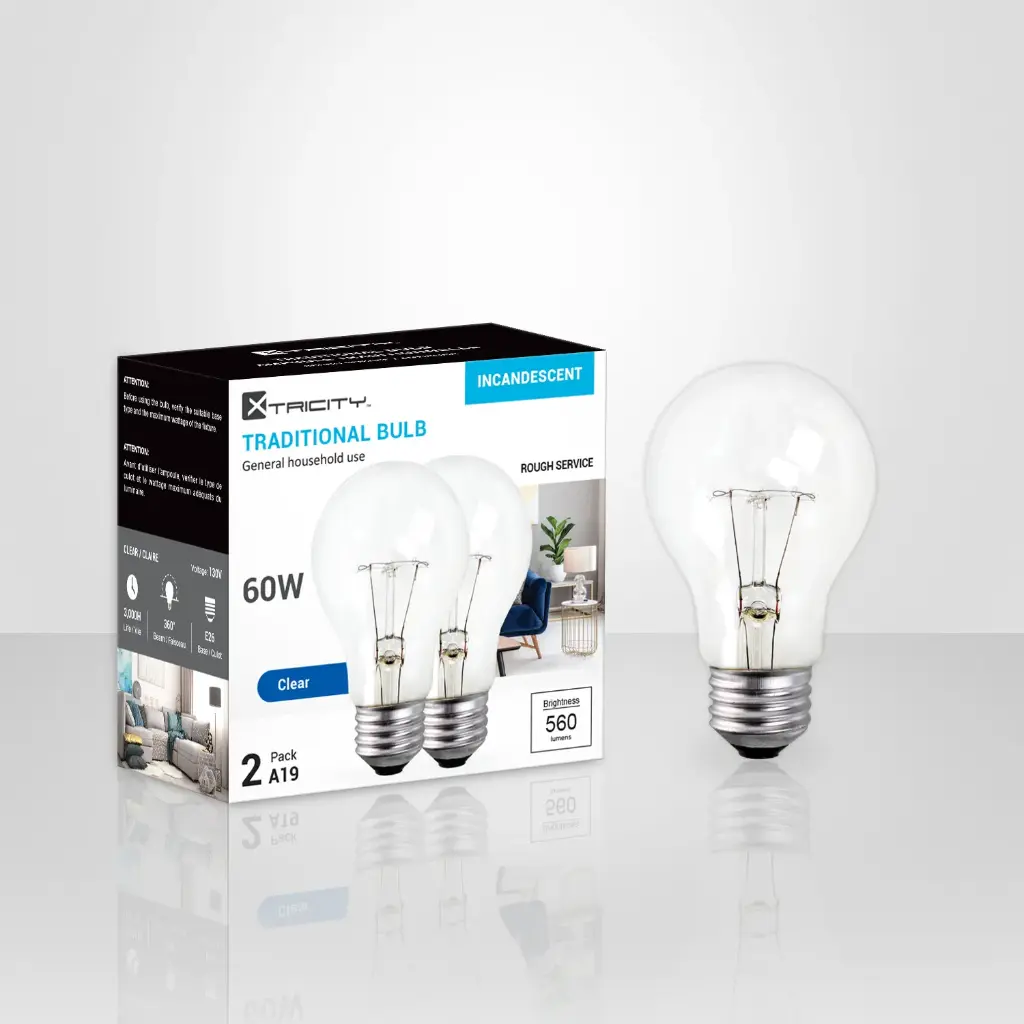 60W TRADITONAL CLEAR LIGHT BULB 2PK