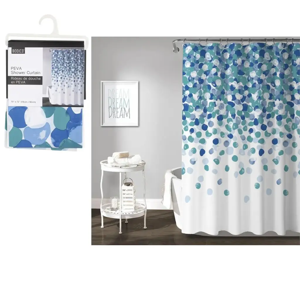 BODICO SHOWER CURTAIN AQUA DOT 70"X72"