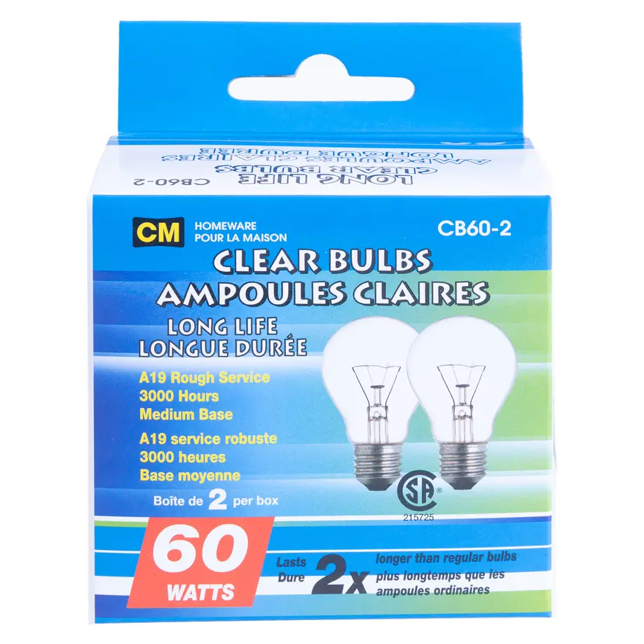 60W STANDARD CLEAR BULBS 2PK 