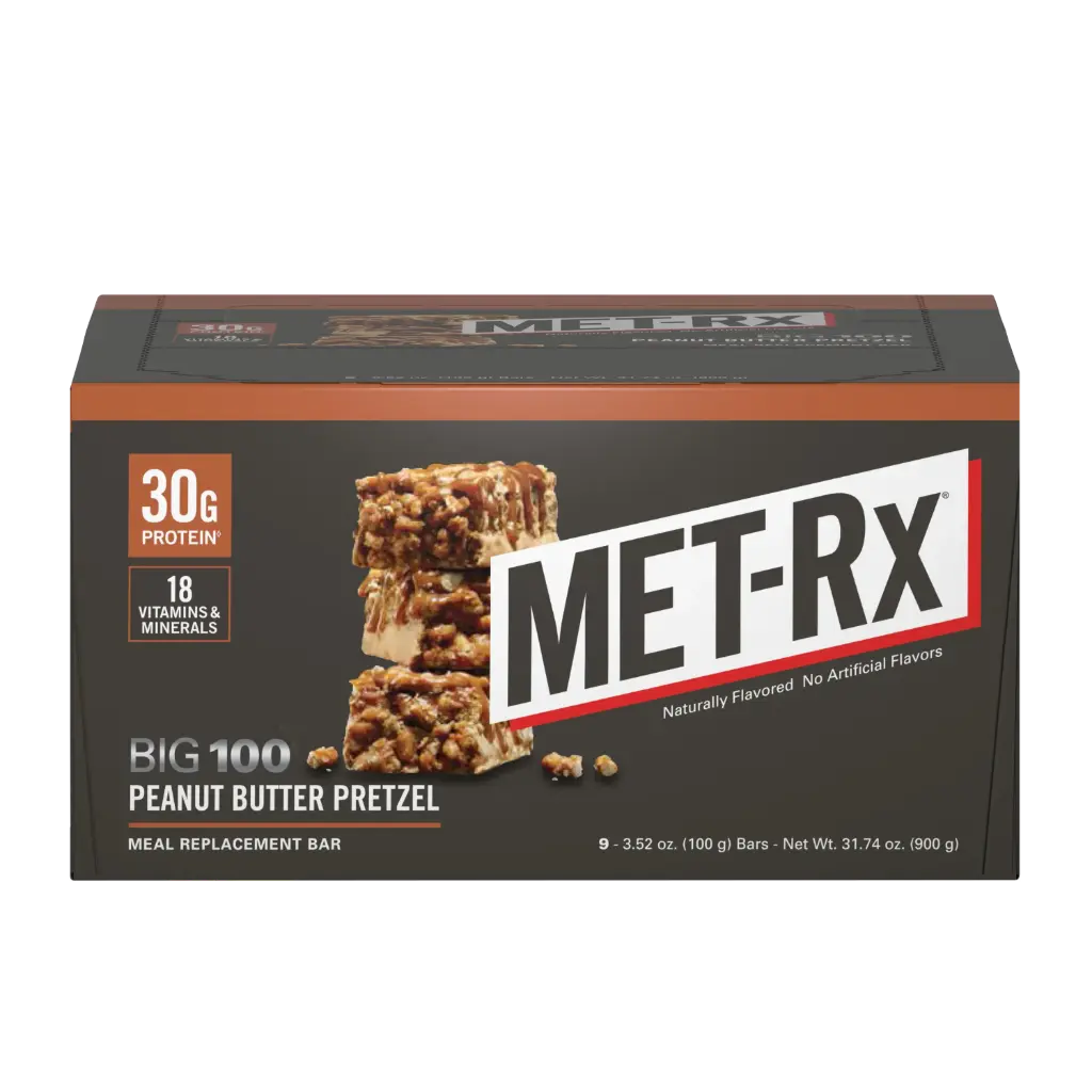 MET RX PEANUT BUTTER PRETZELPROTEIN BAR 100G/ 9CT 