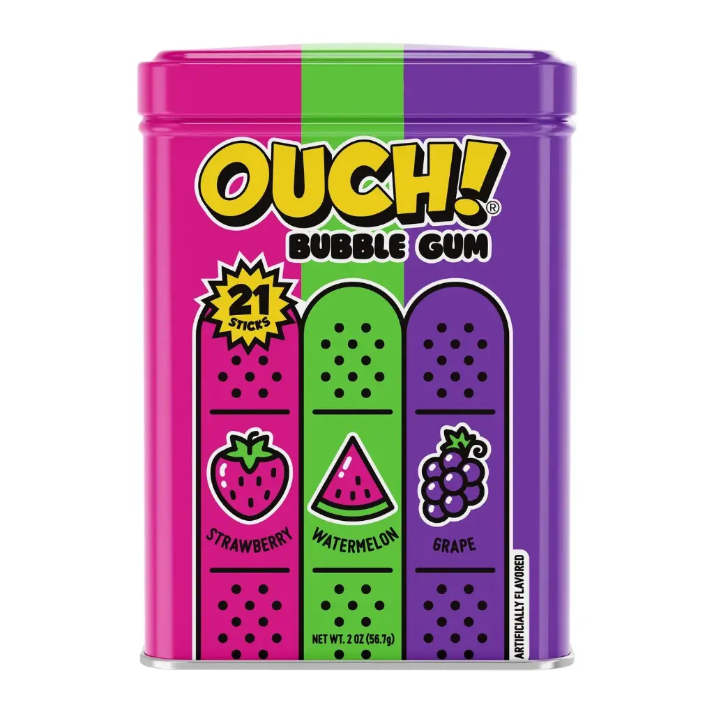 OUCH BUBBLE GUM TINS 12PK