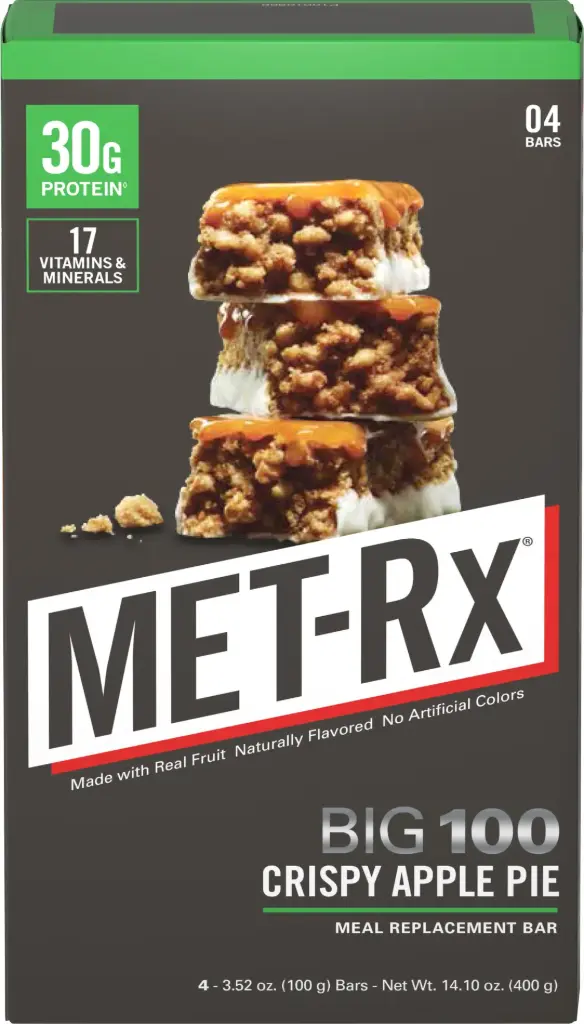 MET RX CRISPY APPLE PIE PROTEIN BAR 100G/ 9CT 