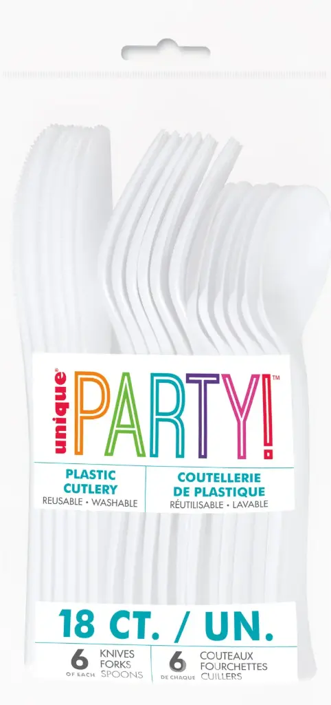 PLASTIC CUTLERY WHITE ASSORTED 18/PK