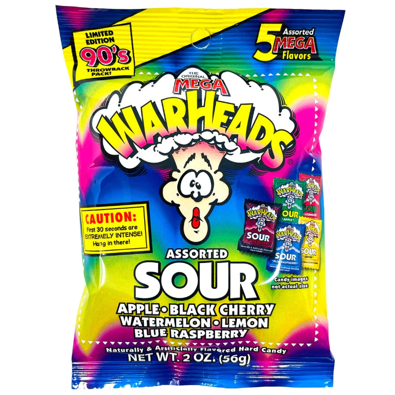 WARHEADS ASSTD SOUR HARD CANDY PEG 92G