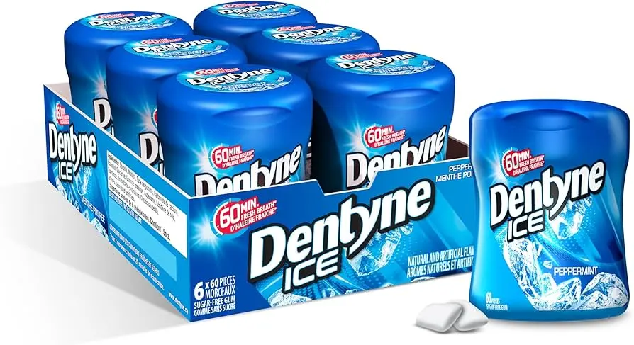 DENTYNE ICE PEPPERMINT BOTTLES 60PCS / 6CT