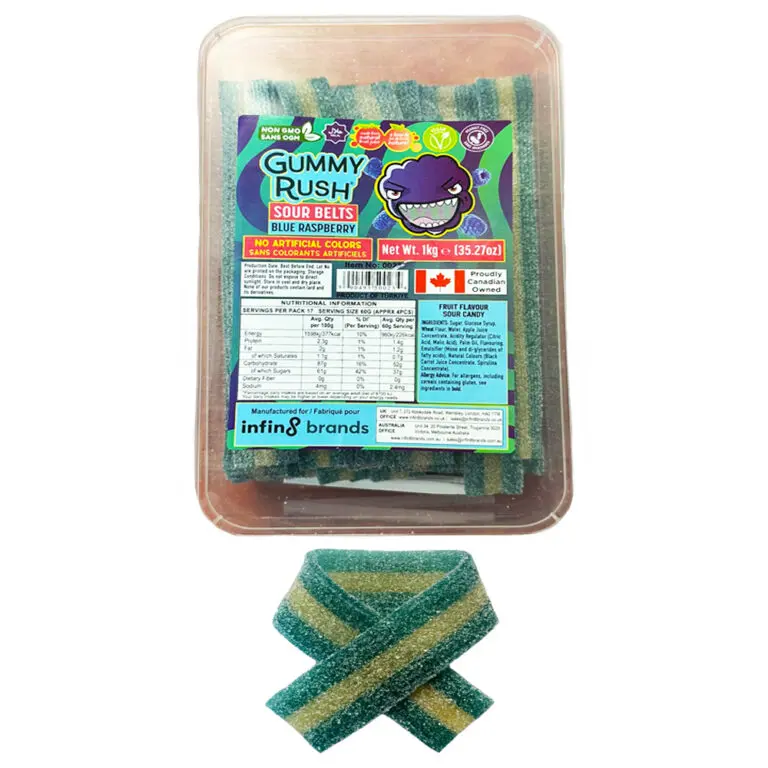 GUMMY RUSH SOUR BELTS BLUE RASPBERRY TUB 