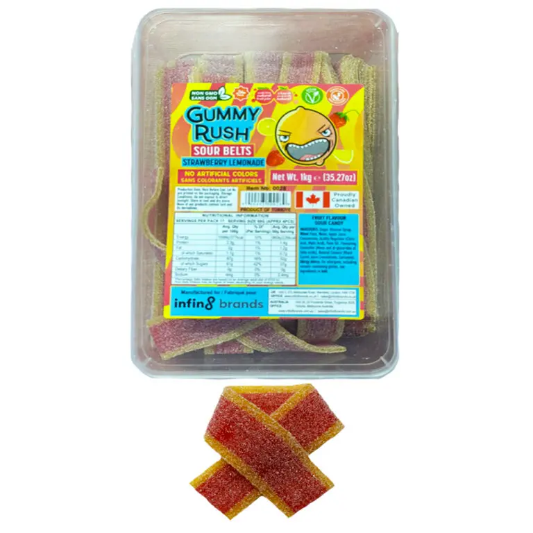 GUMMY RUSH SOUR BELTSSTRAWBERRY LEMONADE TUB 1KG