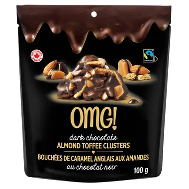 OMG DARK CHOCOLATE ALMOMD TOFFEE CLUSTERS 100G