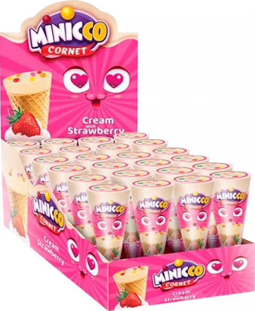 MINICO CORNET STRAWBERRY CREAM 25G/24CT