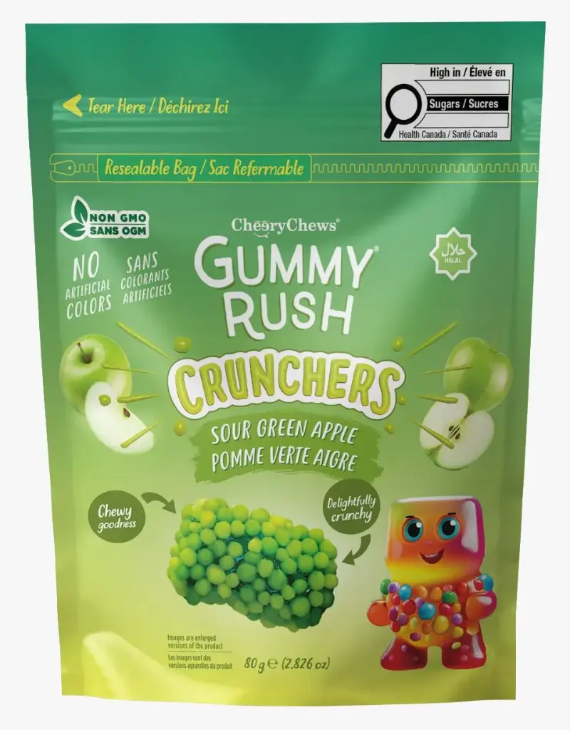 GUMMY RUSH CRUNCHERS SOUR GREEN APPLE 80G