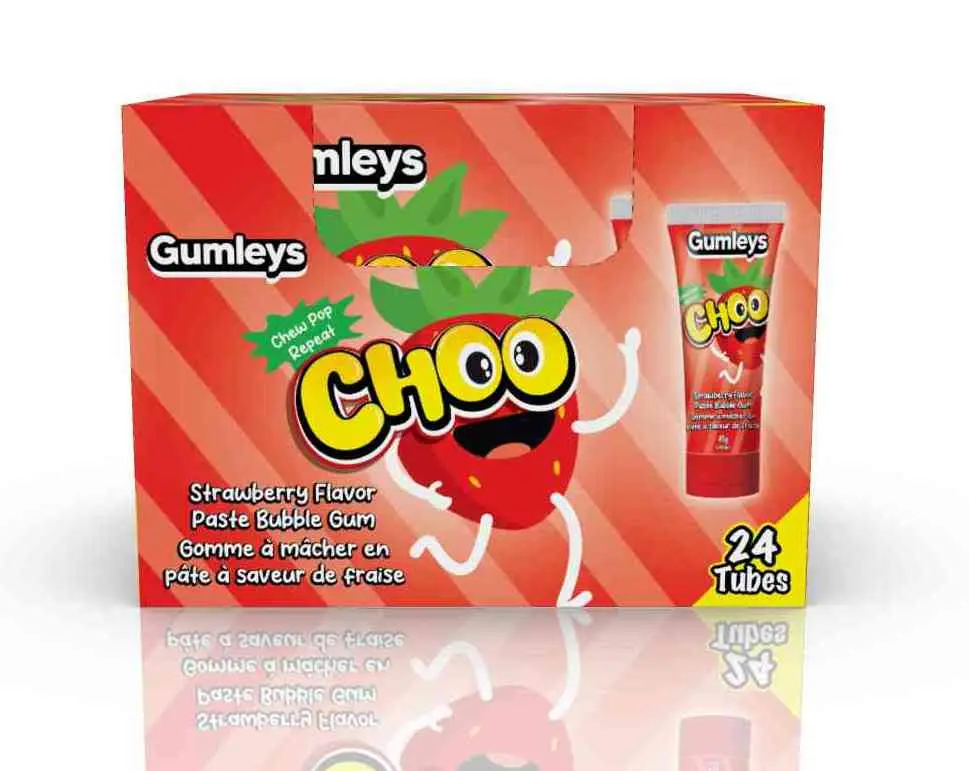 GUMLEYS CHOO TUBE GUM STRAWBERRY 45G/24CT