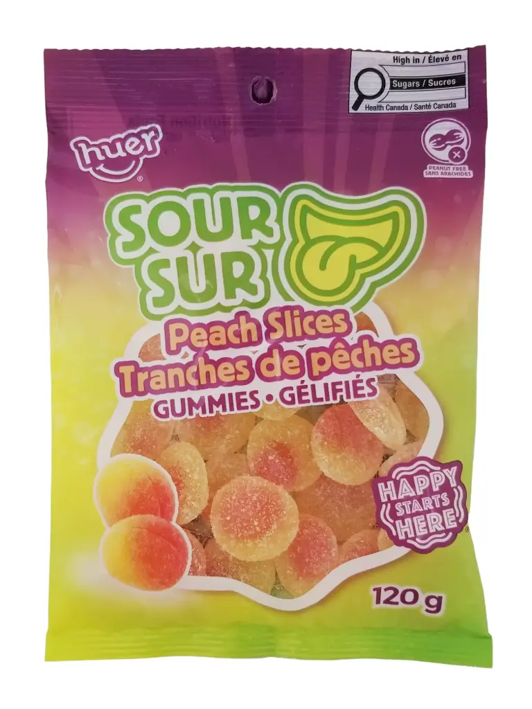 HUER SOUR PEACH SLICES GUMMIES 120G 