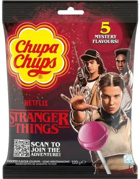CHUPA CHUPS NETFLIX STRANGER THINGS 5 MYSTERY FALVOUR LOLLIPOP 120G 