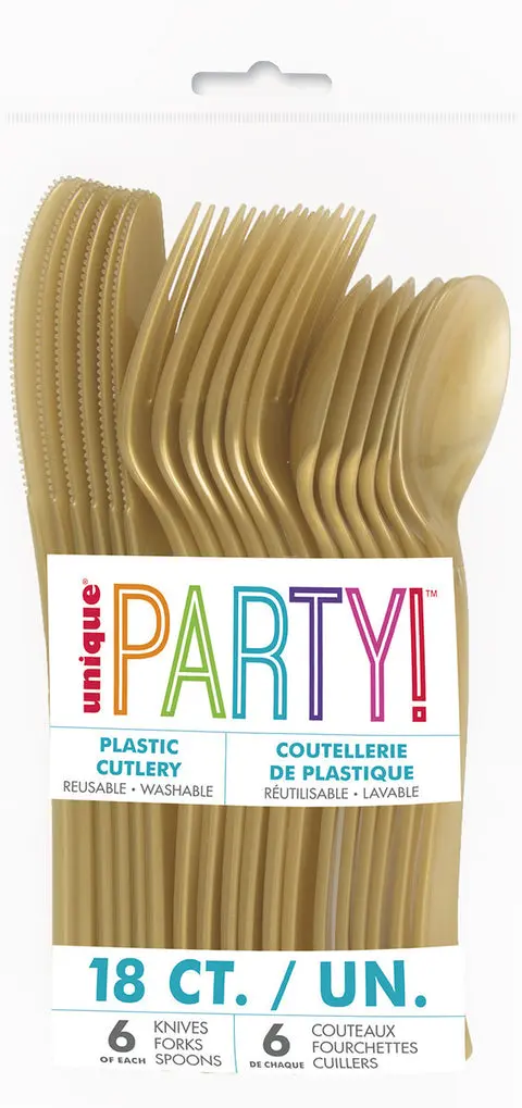 PLASTIC CUTLERY GOLD ASSORTED 18/PK  