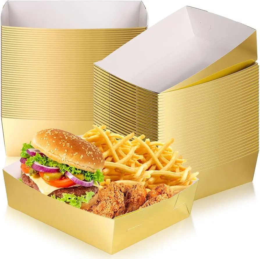 PAPER FOOD TRAYS GOLD 10/PK    