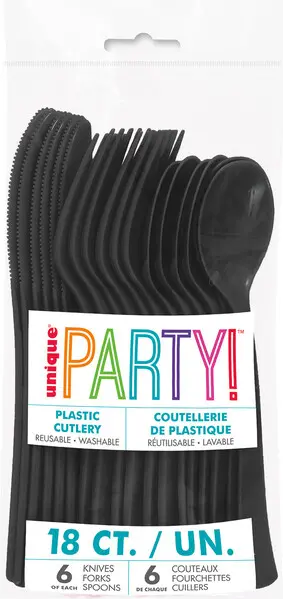 REUSABLE CUTLERY BLACK HEAVY DUTY 18/PK  