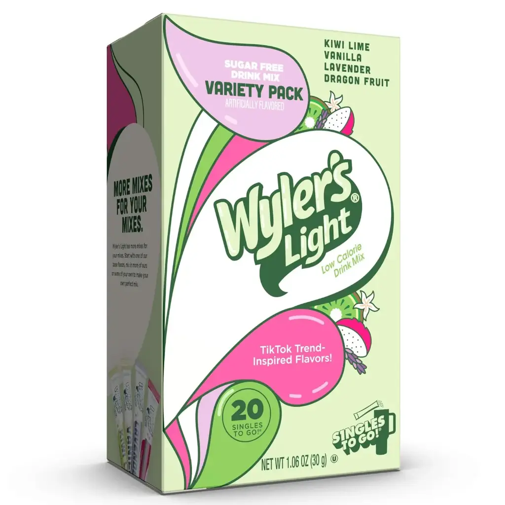 WYLER'S LIGHT ZERO SUGAR VARIETY PACK KIWI LIME/VANILLA/LAVENDER/DRAGON FRUIT SINGLES TO GO DRINK MIX 20CT