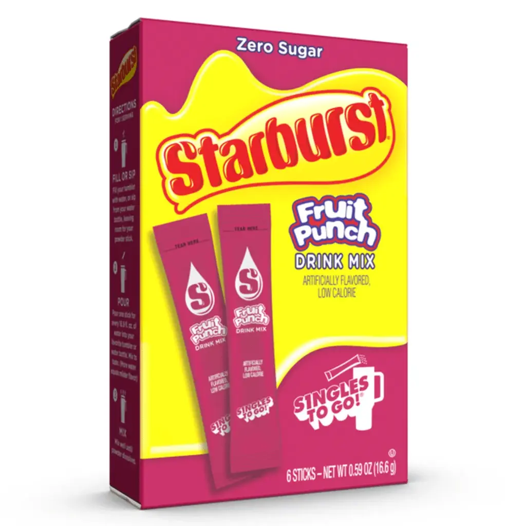 STARBURST ZERO SUGAR SINGLES TO GO FRUIT PUNCH DRINK MIX 6CT