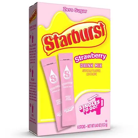 STARBURST ZERO SUGAR SINGLES TO GO STRAWBERRY DRINK MIX 6CT   