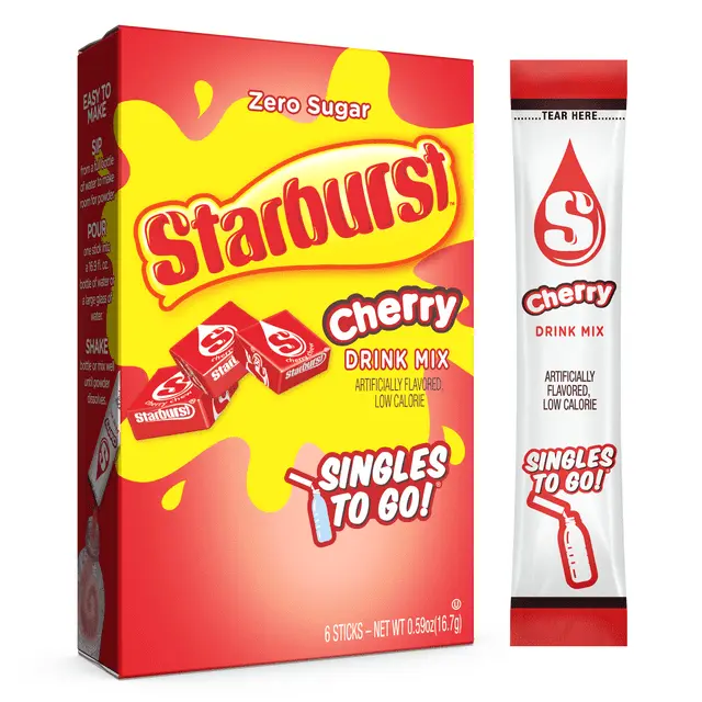 STARBURST ZERO SUGAR SINGLES TO GO CHERRY DRINK MIX 6CT 
