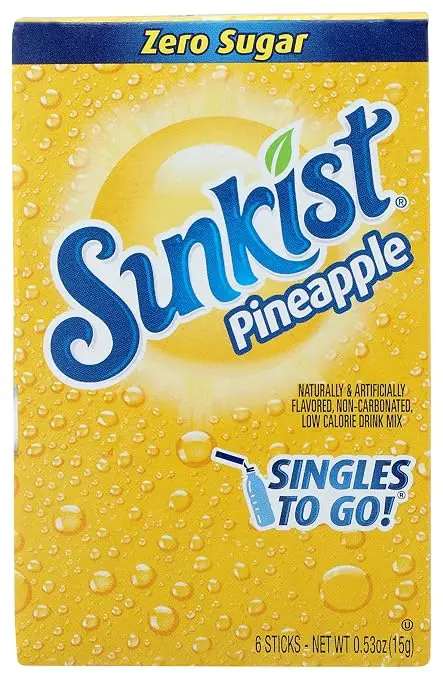 SUNKIST ZERO SUGAR SINGLES TO GO PINEAPPLE 6CT 