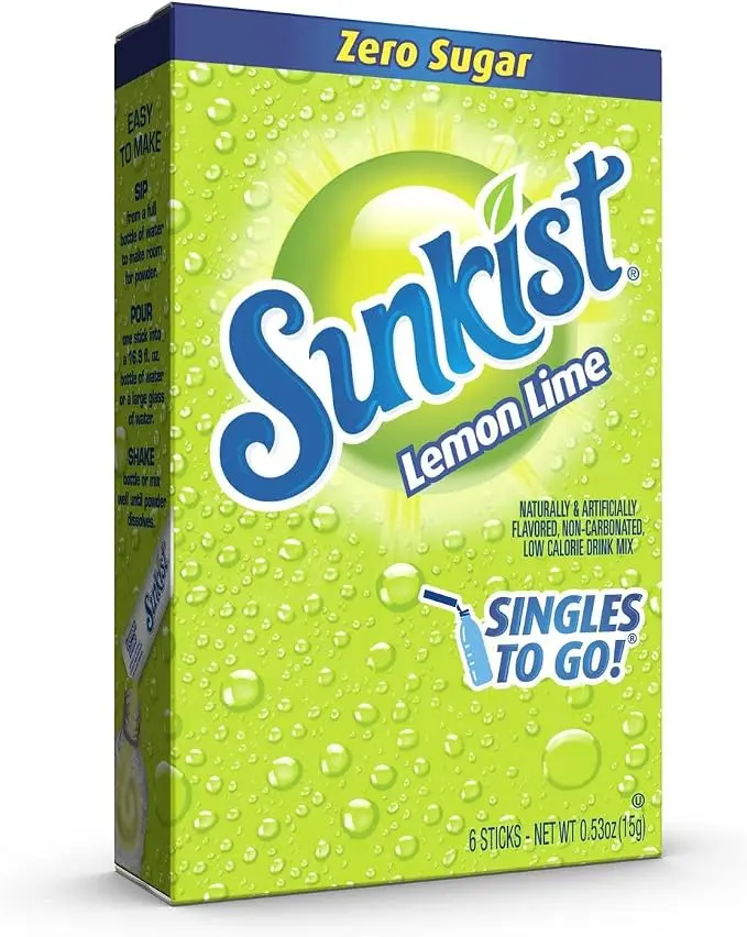SUNKIST ZERO SUGAR SINGLES TO GO LEMON LIME 6CT