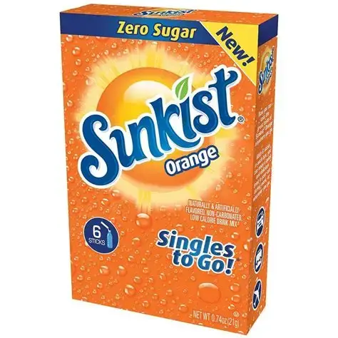 SUNKIST ZERO SUGAR SINGLES TO GO ORANGE 6CT  