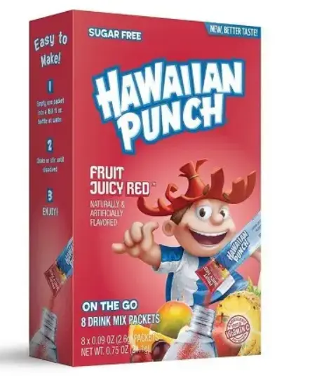 HAWAIIAN PUNCH SUGAR FREE SINGLES TO GO FRUIT JUICY RED DRINK MIX 6CT