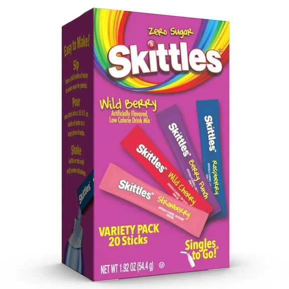 SKITTLES ZERO SUGAR SINGLES TO GO WILD BERRY 20CT