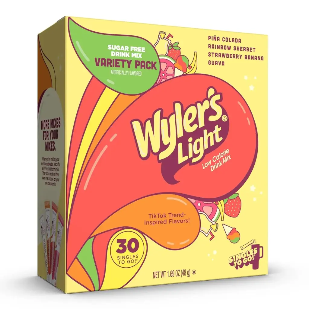 WYLER'S LIGHT ZERO SUGAR SINGLES TO GO VARIETY PACK (PINA COLADA, RAINBOW, STRAWBERRY, GUAVA) 30CT 