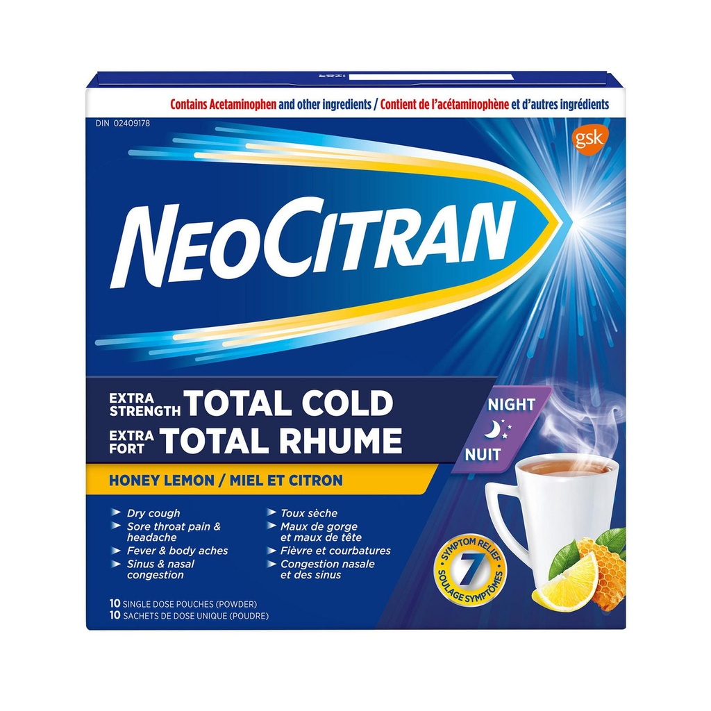 NEOCITRAN EX. STRENGH COLD & COUGH COLD HONEY LEMON 10/PK  