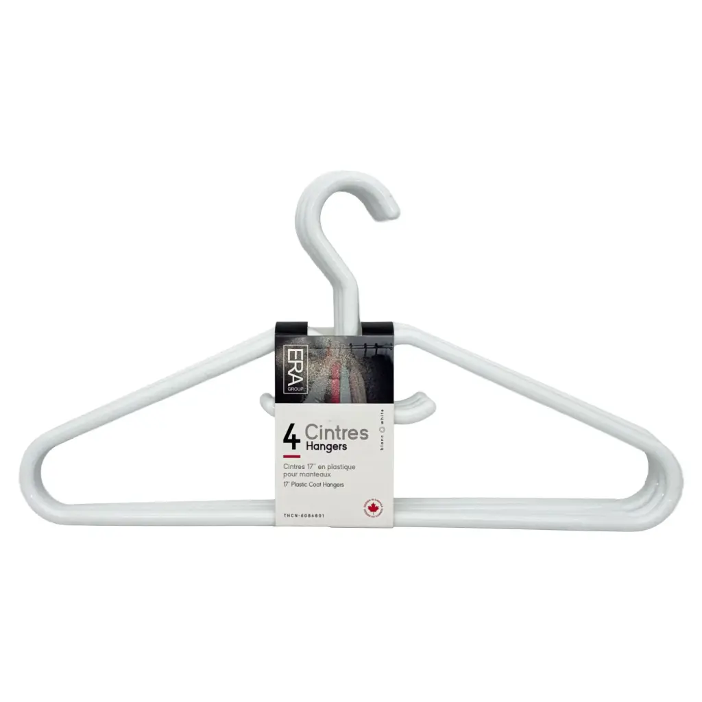 WHT PLASTIC HANGERS 4PK 