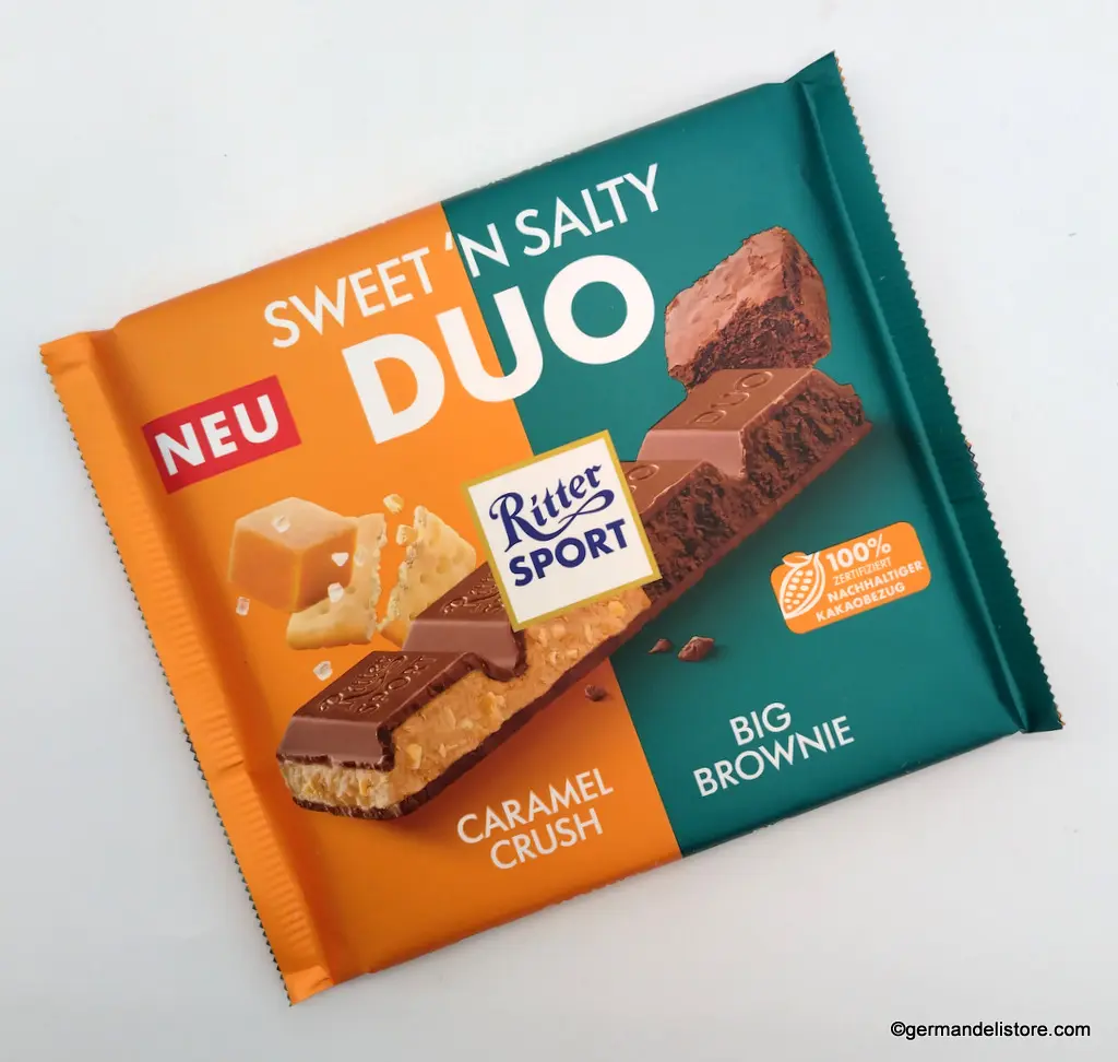 RITTER SPORTS DUO SWEET N SALTY CARAMEL CRUSH & BIG BROWIE 218G