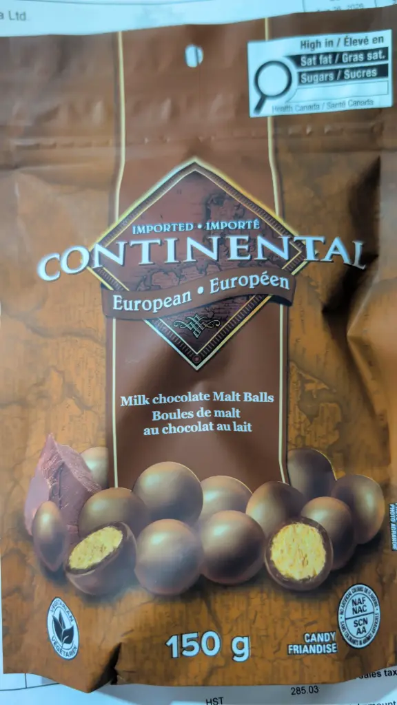 WB CONTINENTAL MILK CHOCOLATE MAL BALLS 150G 