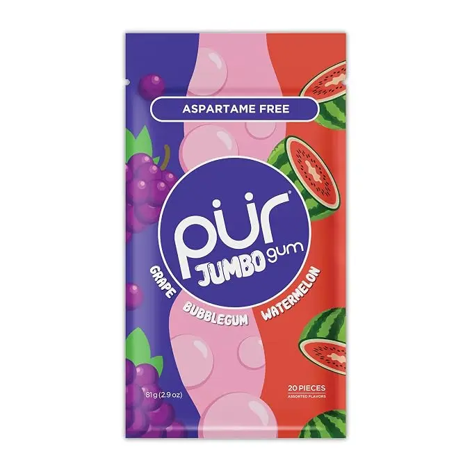 PUR JUMBO GUM GRAPE /BUBBLEGUM/WATERMELON 20PCS 