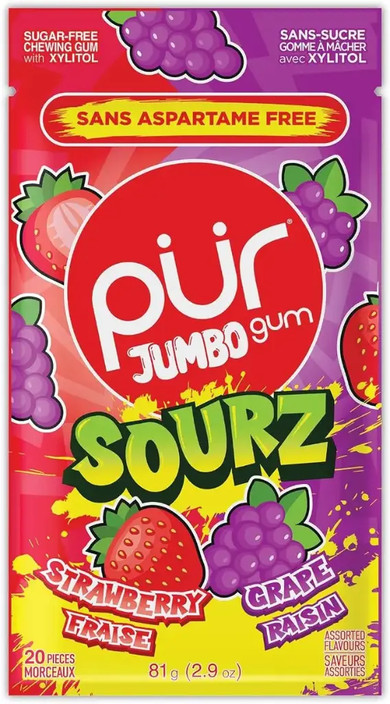 PUR JUMBO GUM SOURZ STRAWBERRY / GRAPE 20PCS  